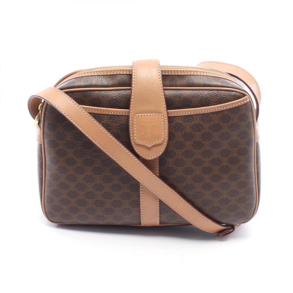 Celine Macadam Shoulder Bag Canvas Leather Brown